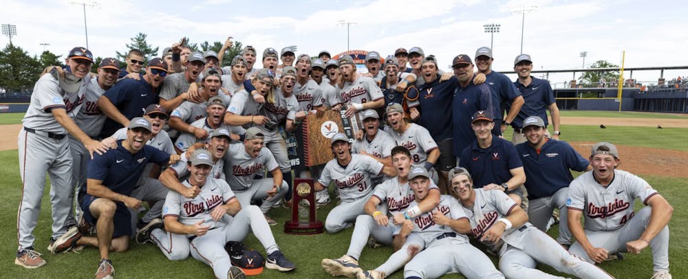 The Cavaliers celebrate their second consecutive College World Series apperance.